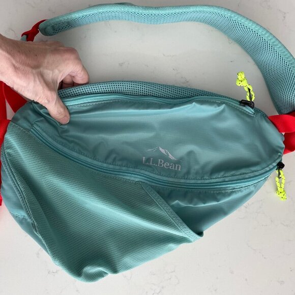 L.L.Bean Stowaway Sling Pack Polyester Zip Bag Soft Juniper Red Strap Sz OS NWOT - Picture 7 of 14